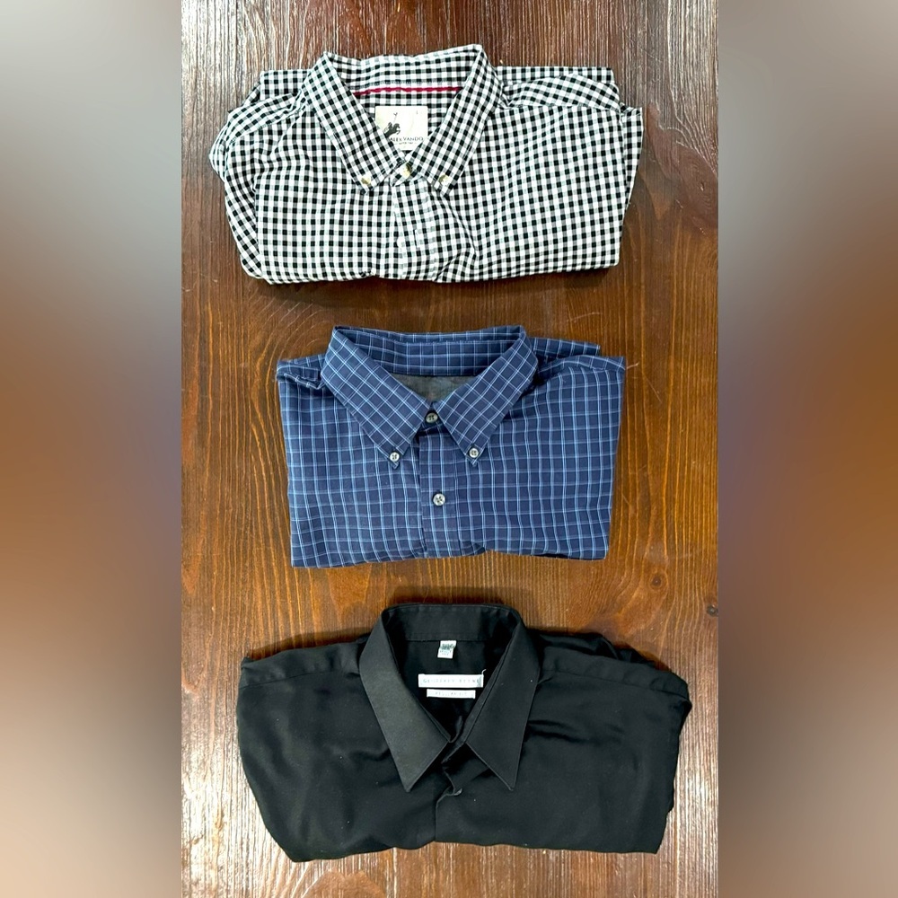 Men’s 3 Shirt Button Up Bundle: Van Heusen, Alex Vando and Geoffrey Beene EUC